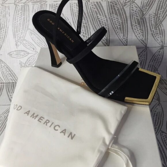 Good American The Standout Square Toe Sandal Black Suede 10 NEW NIB - Picture 11 of 11